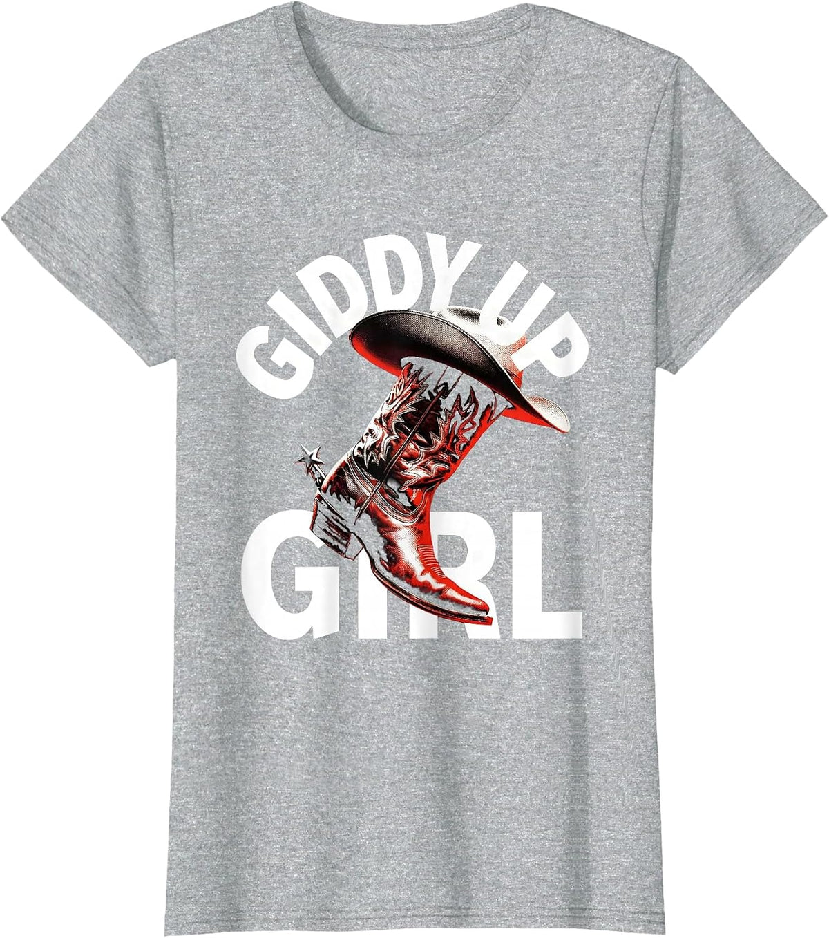 Women's Giddy Up Girl Cowgirl Western Design T-Shirt - Heather Grey