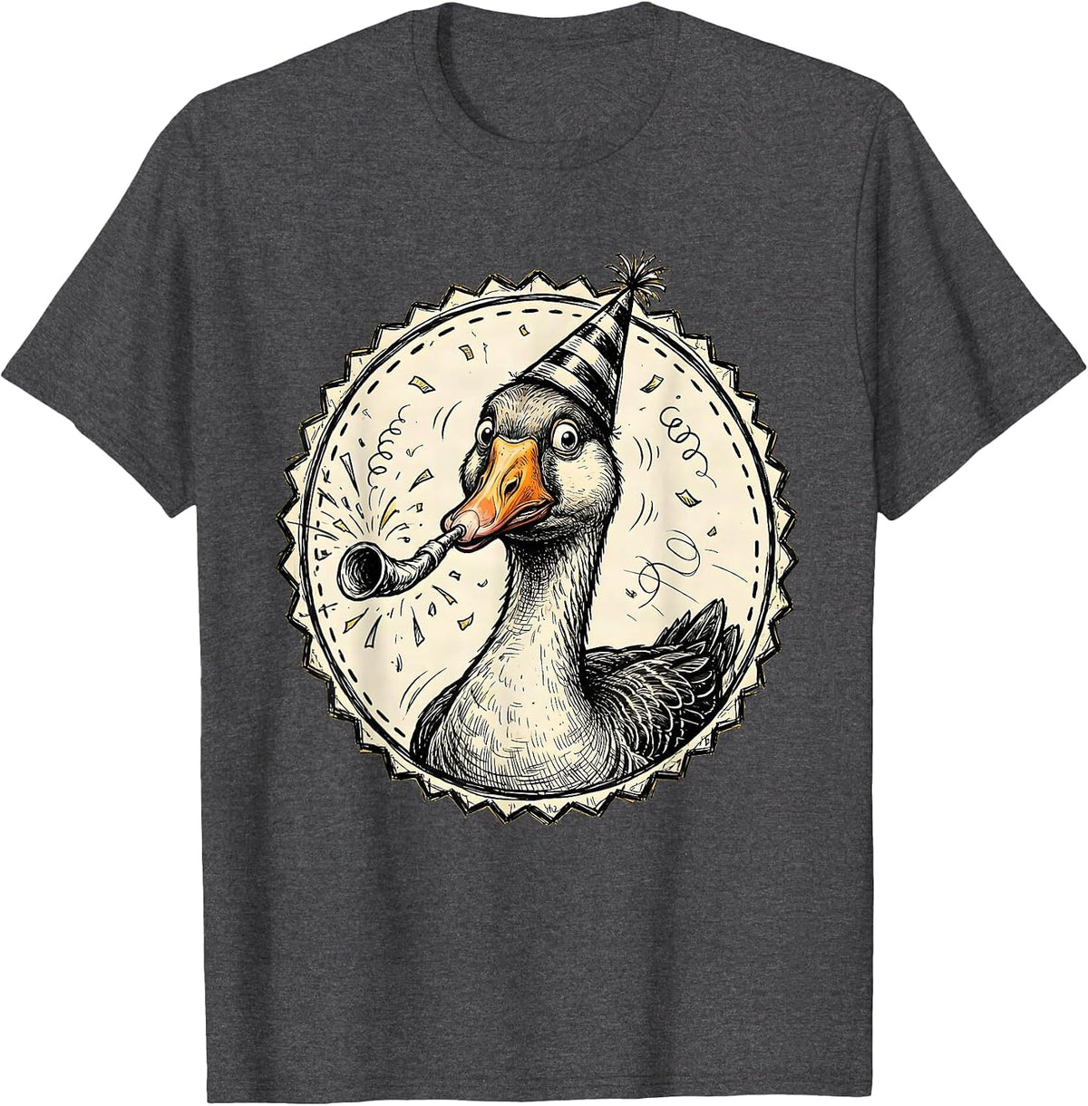 Silly Goose Party Hat Noisemaker Celebration T-Shirt - Dark Heather Grey