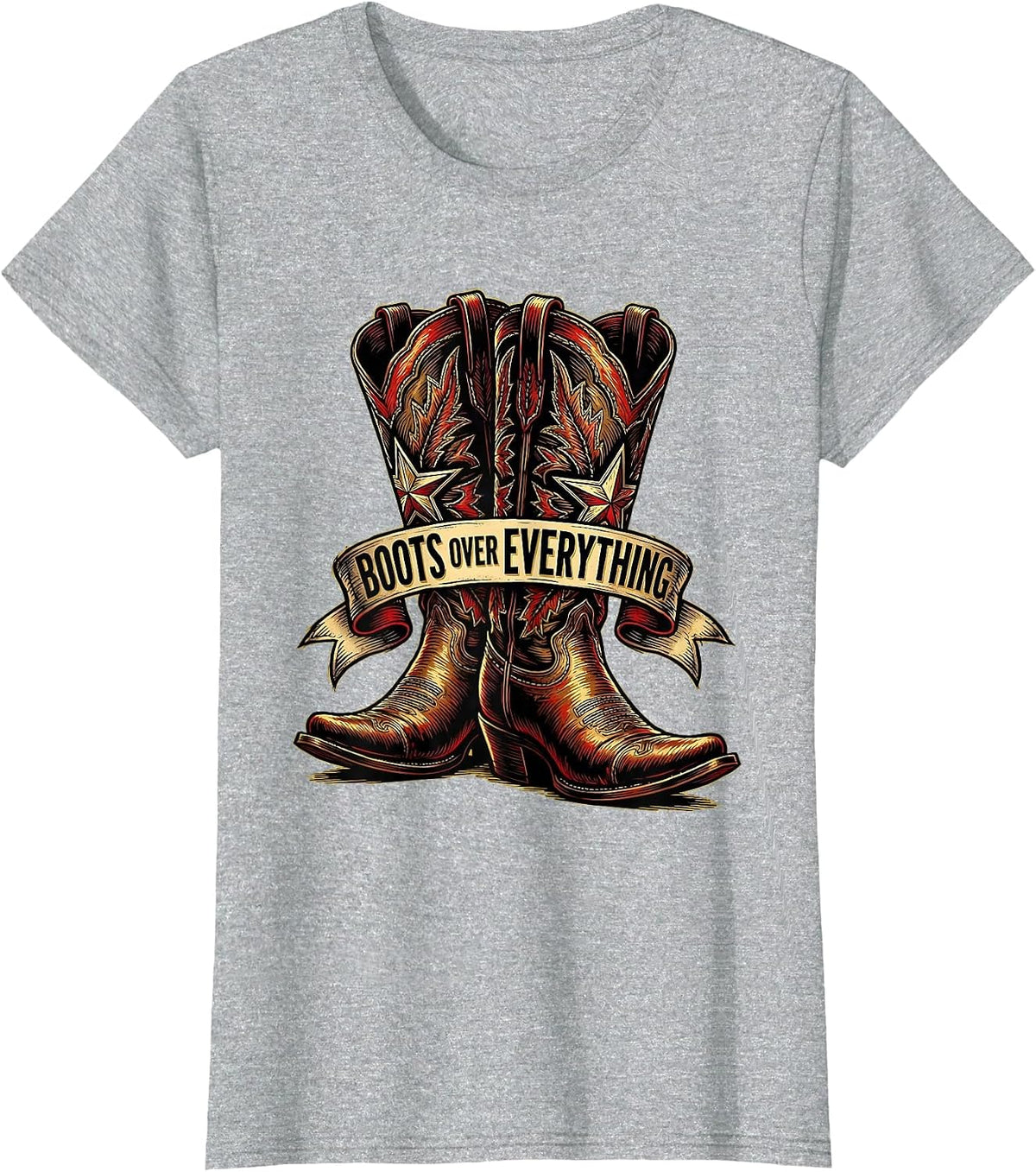 Women's Boots Over Everything Cowgirl Graphic Design T-Shirt - Heather Grey