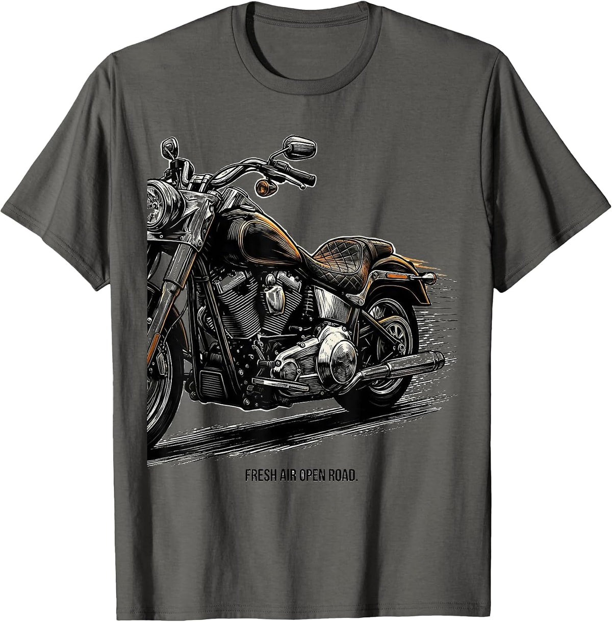 Men's Fresh Air Open Road Motorcycle Design T-Shirt - Asphalt Grey