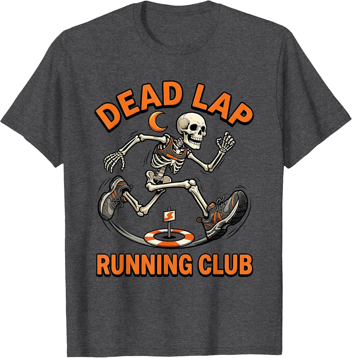 Men's Dead Lap Running Club Funny Halloween Skeleton Runner T-Shirt - Dark Heather Grey