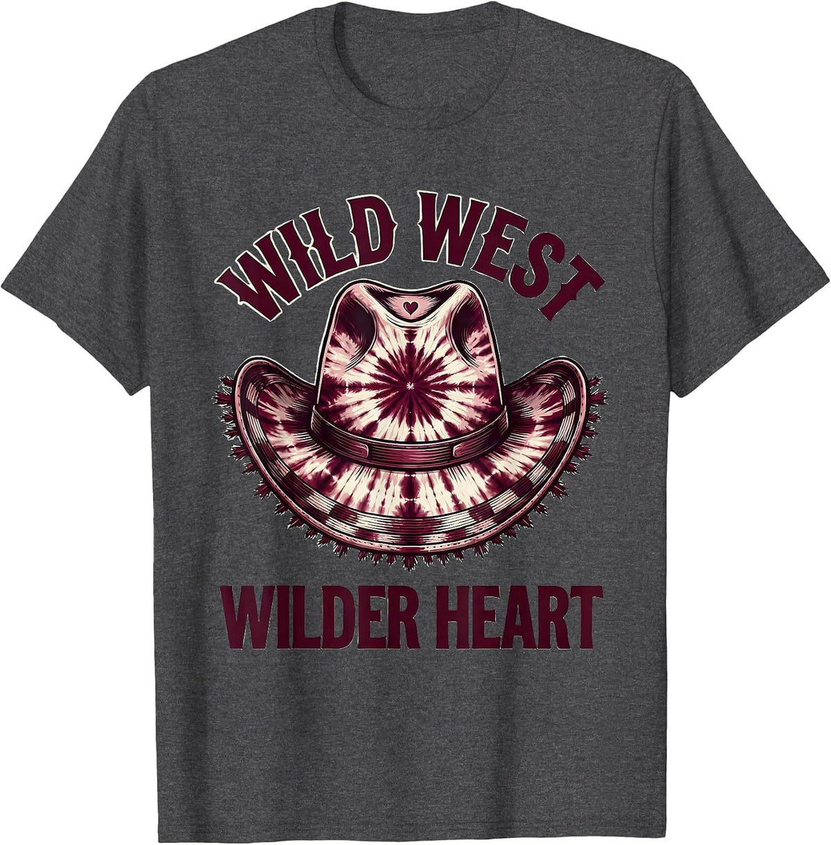 Wild West Wilder Heart Cowgirl Graphic Design T-Shirt - Dark Heather Grey