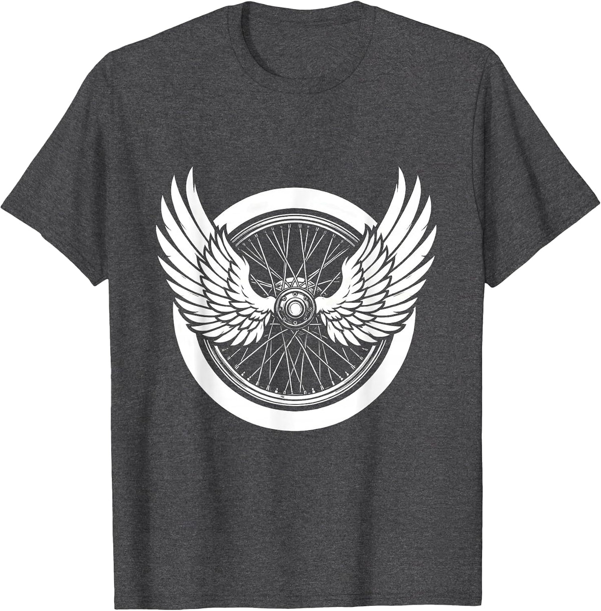 Winged Motorcycle Wheel Freedom Burst Graphic T-Shirt - Dark Heather Grey