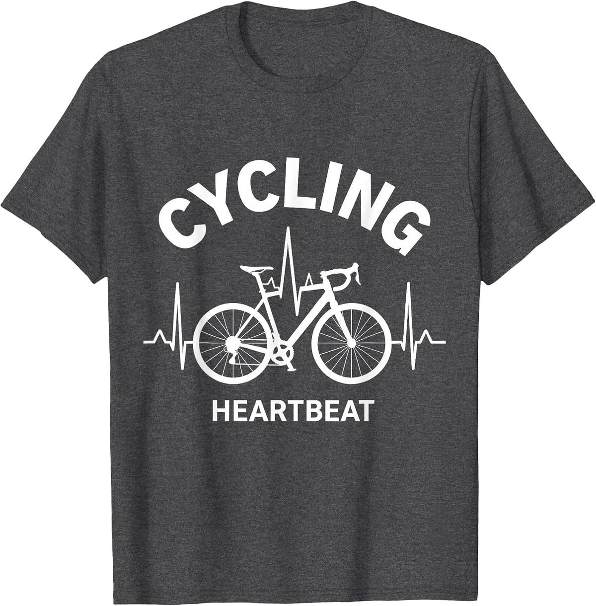 Men's Cycling Heartbeat Monochromatic Bicycle Pulse Line T-Shirt - Dark Heather Grey