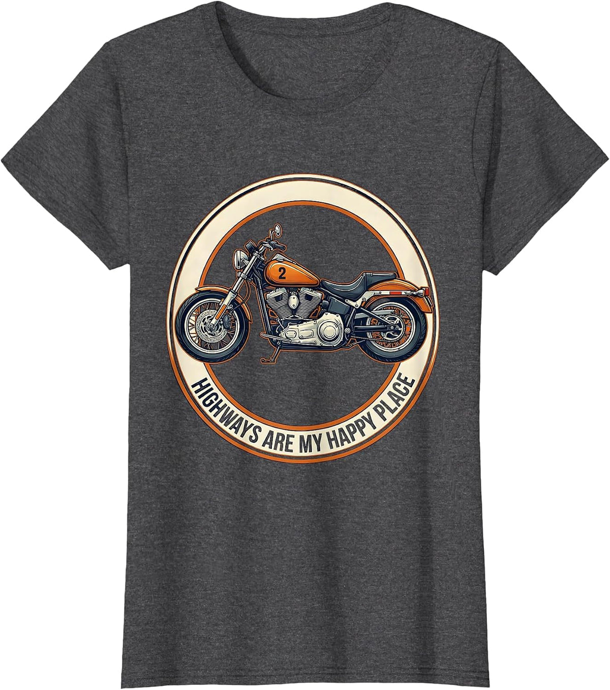 Women's Highways Are My Happy Place Motorcycle Design T-Shirt - Dark Heather Grey