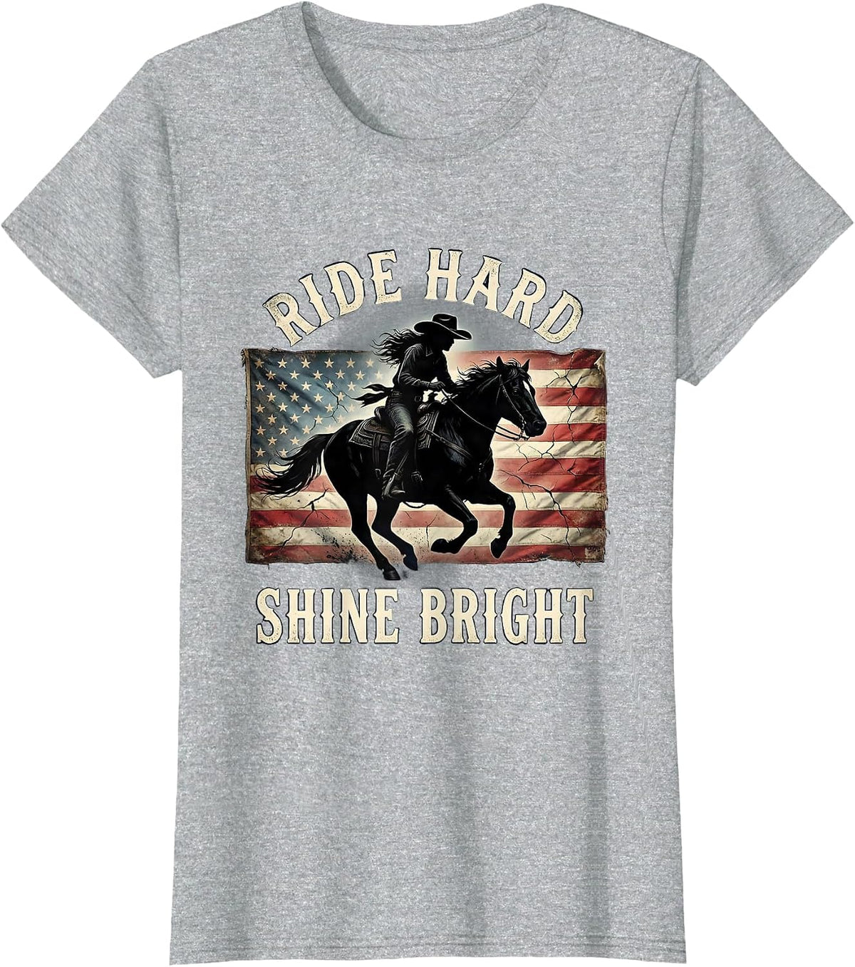 Ride Hard Shine Bright Western Cowgirl Design T-Shirt - Heather Grey