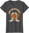 Women's Boots and Wild Hearts Western Design T-Shirt - Dark Heather Grey