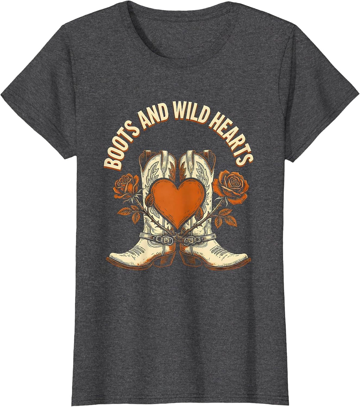 Women's Boots and Wild Hearts Western Design T-Shirt - Dark Heather Grey