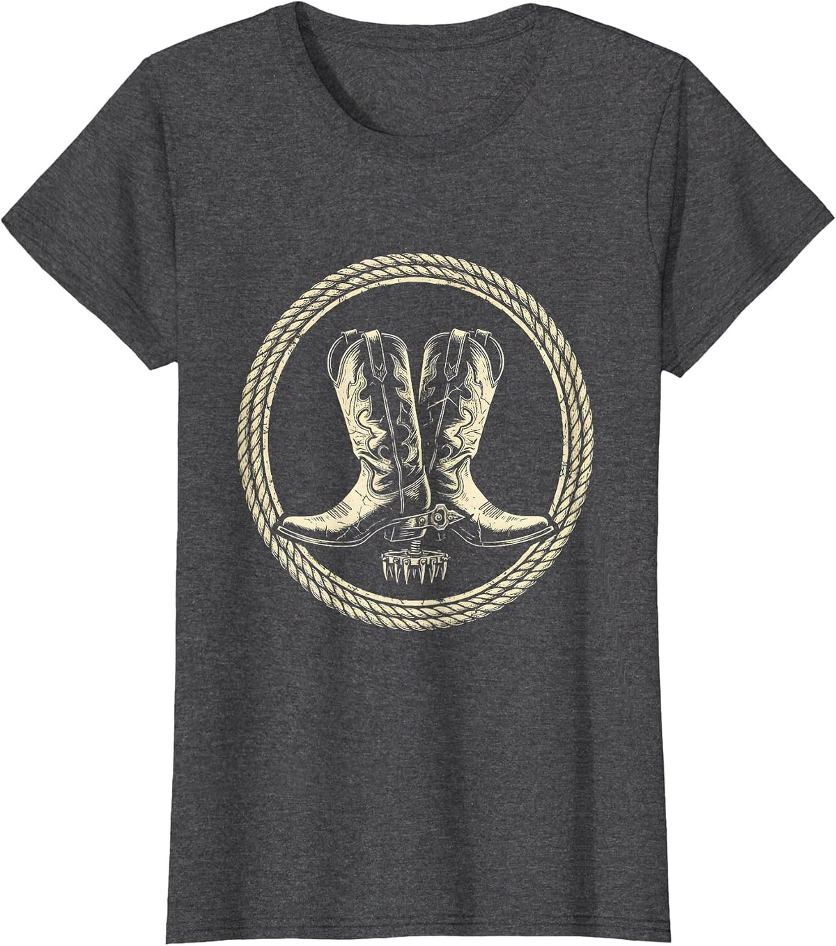 Women's Crossed Cowboy Boots With Spurs Western Graphic T-Shirt - Dark Heather Grey