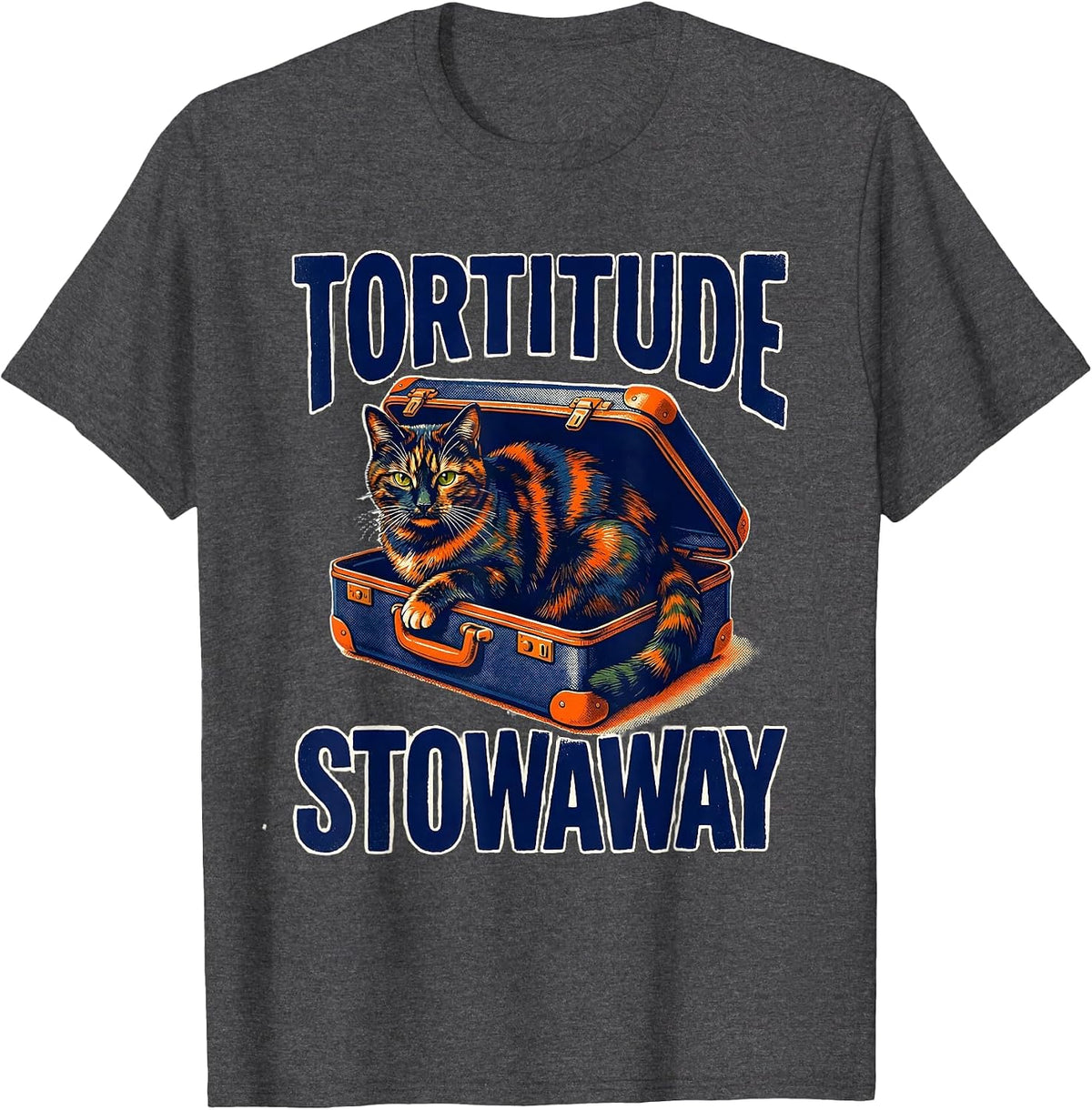 Tortitude Stowaway Risograph Tortie Cat Lover Gift T-Shirt - Dark Heather Grey