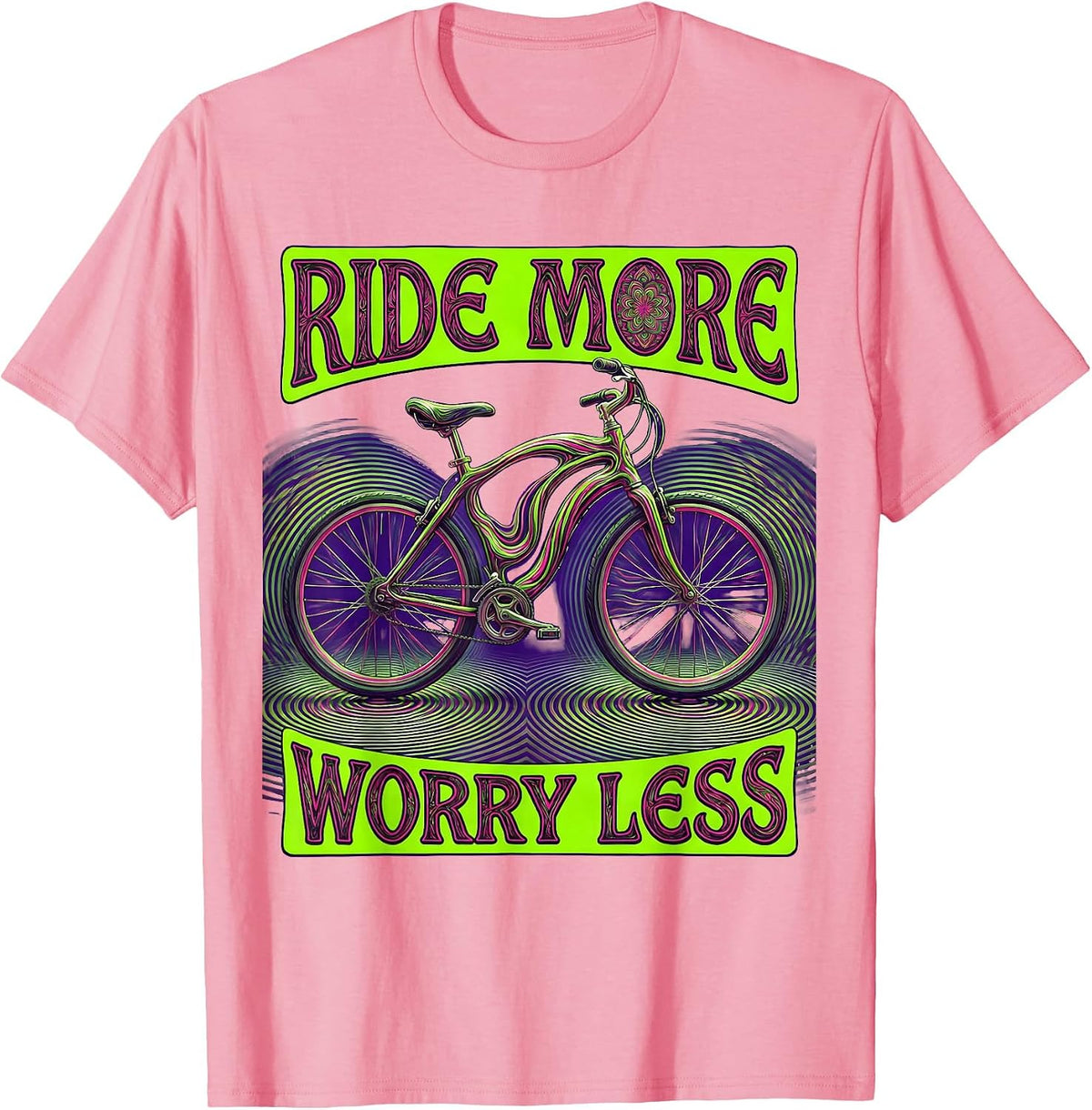 Men's Ride More Worry Less Cycling Bike Design T-Shirt - Pink