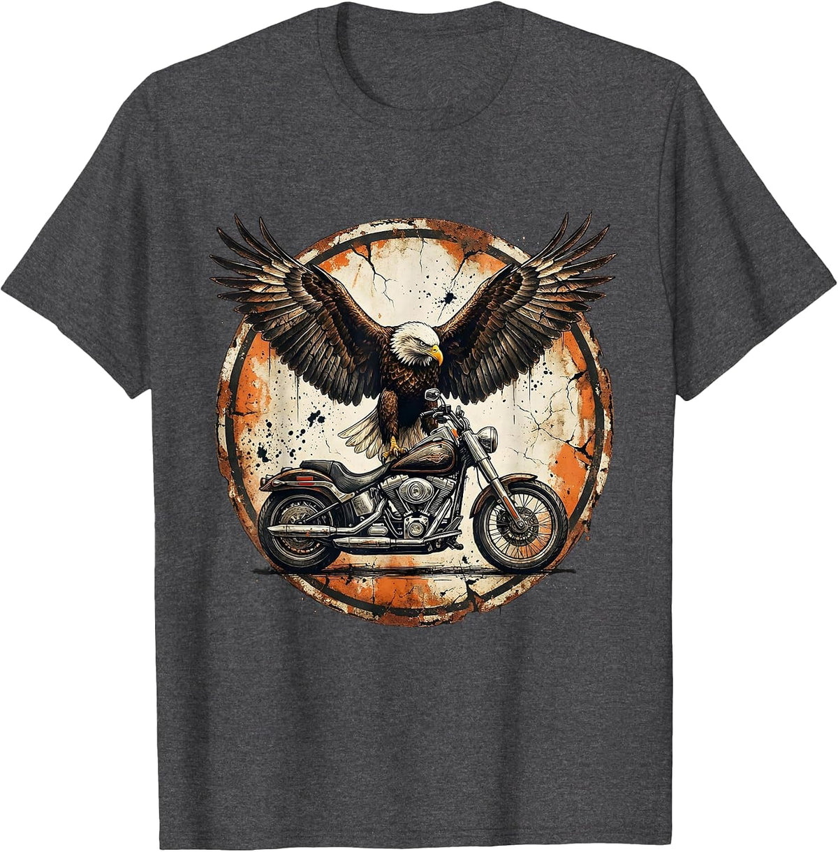 Eagle Wings Chrome Motorcycle Biker Graphic T-Shirt - Dark Heather Grey