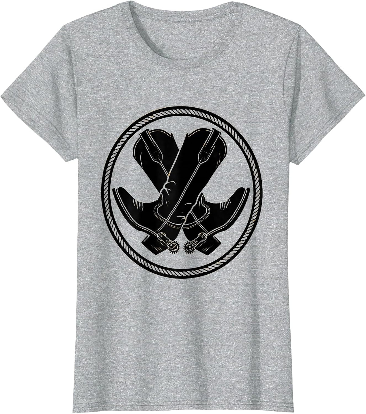 Crossed Cowboy Boots With Spurs Western Graphic T-Shirt - Heather Grey