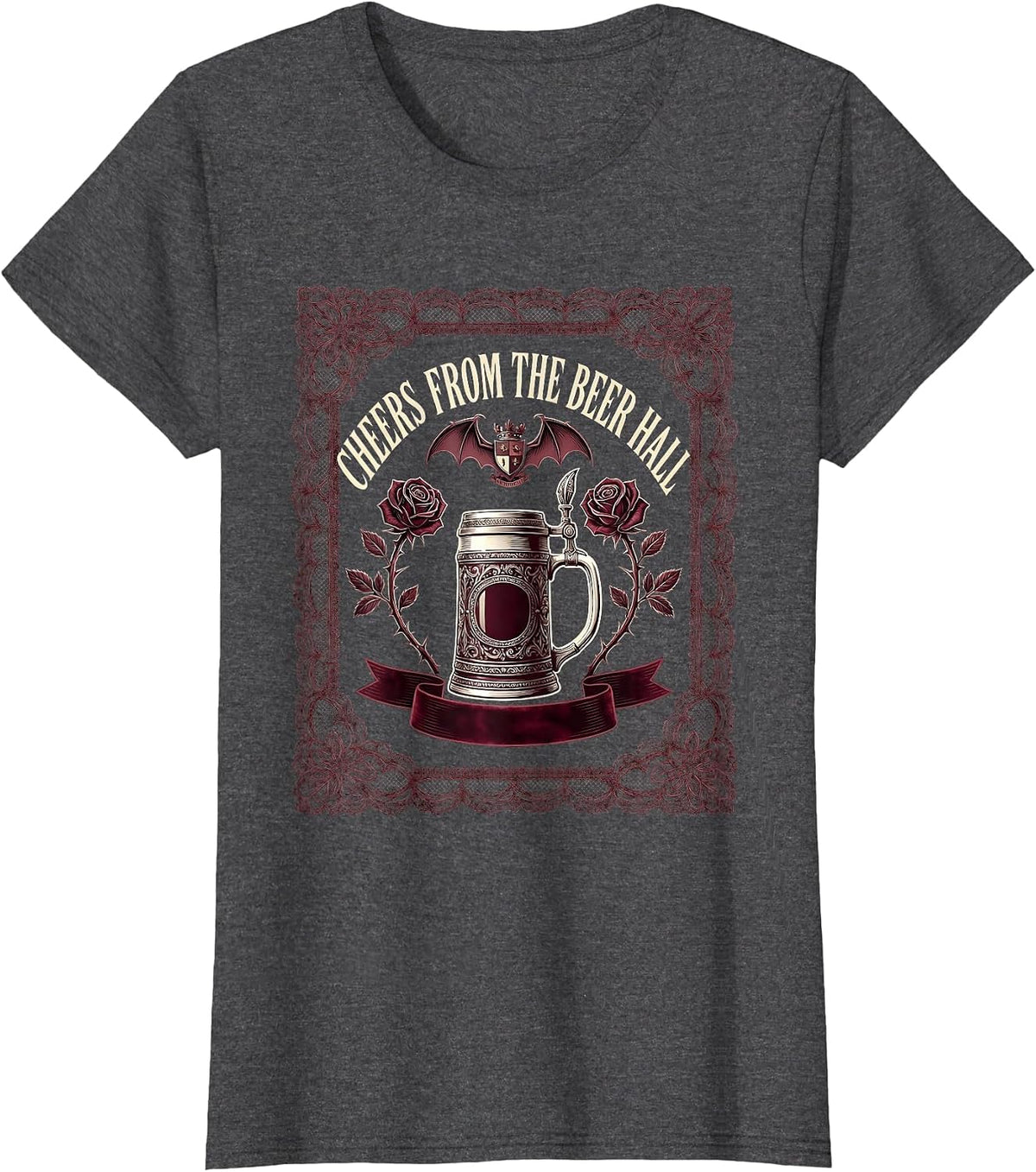 Women's Cheers From the Beer Hall Oktoberfest Design T-Shirt - Dark Heather Grey