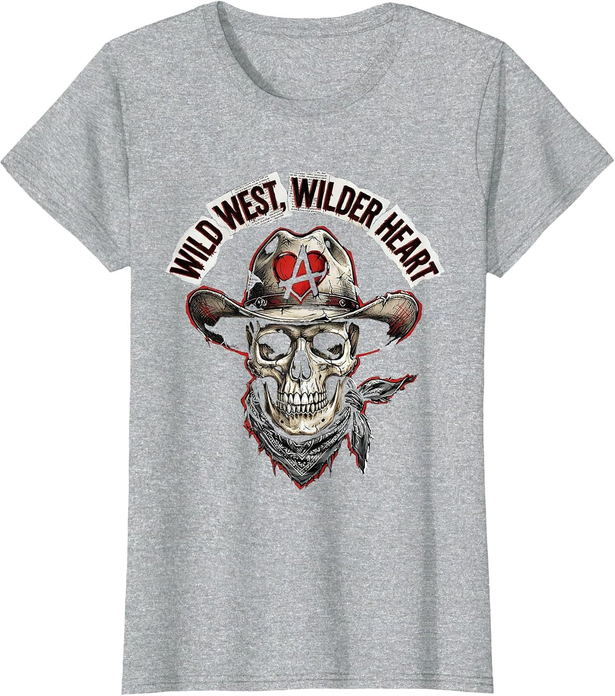 Women's Wild West Wilder Heart Western Design T-Shirt - Heather Grey