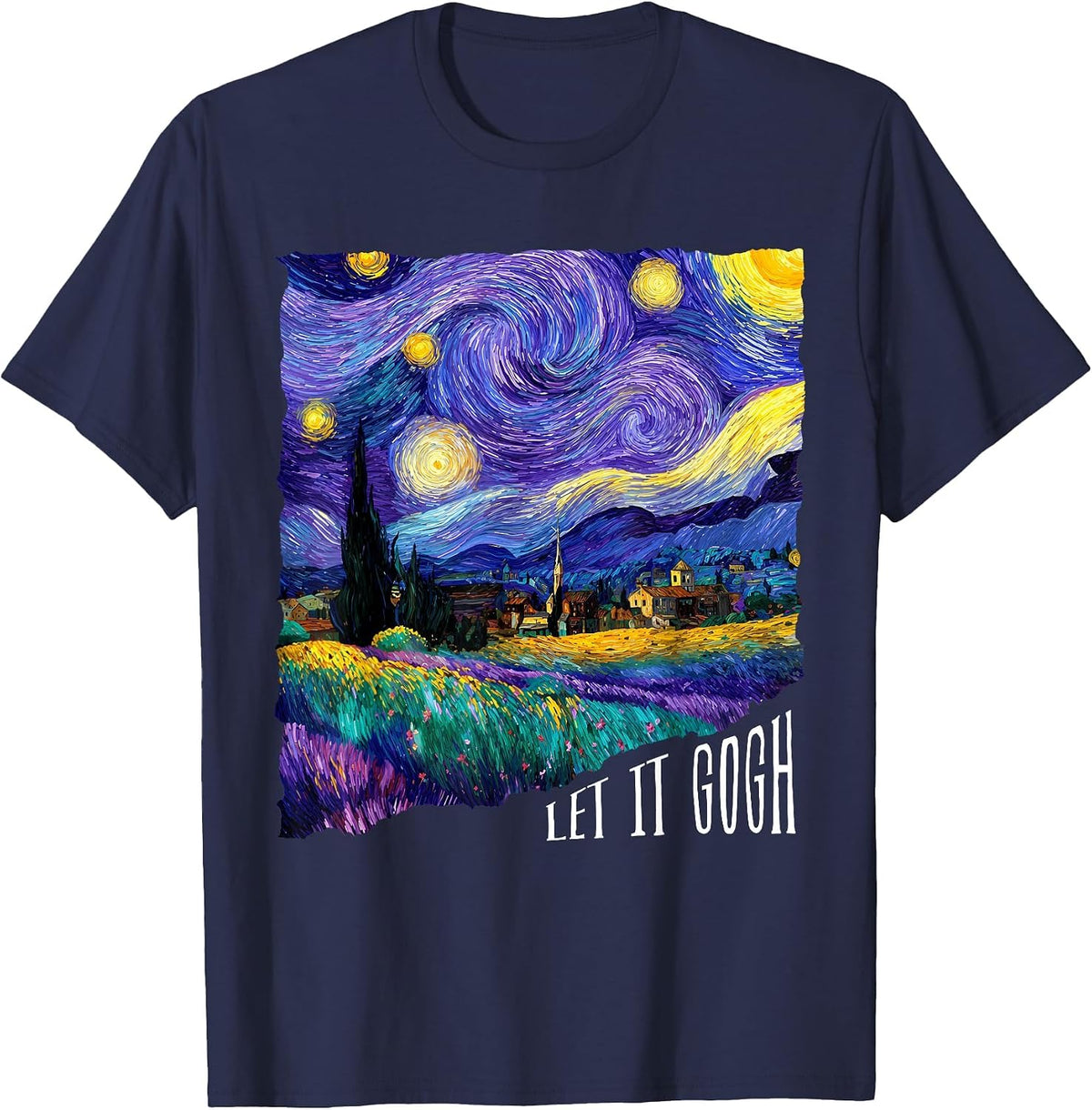 Let It Gogh Funny Lover Van Gogh Starry Night T-Shirt - Navy Blue
