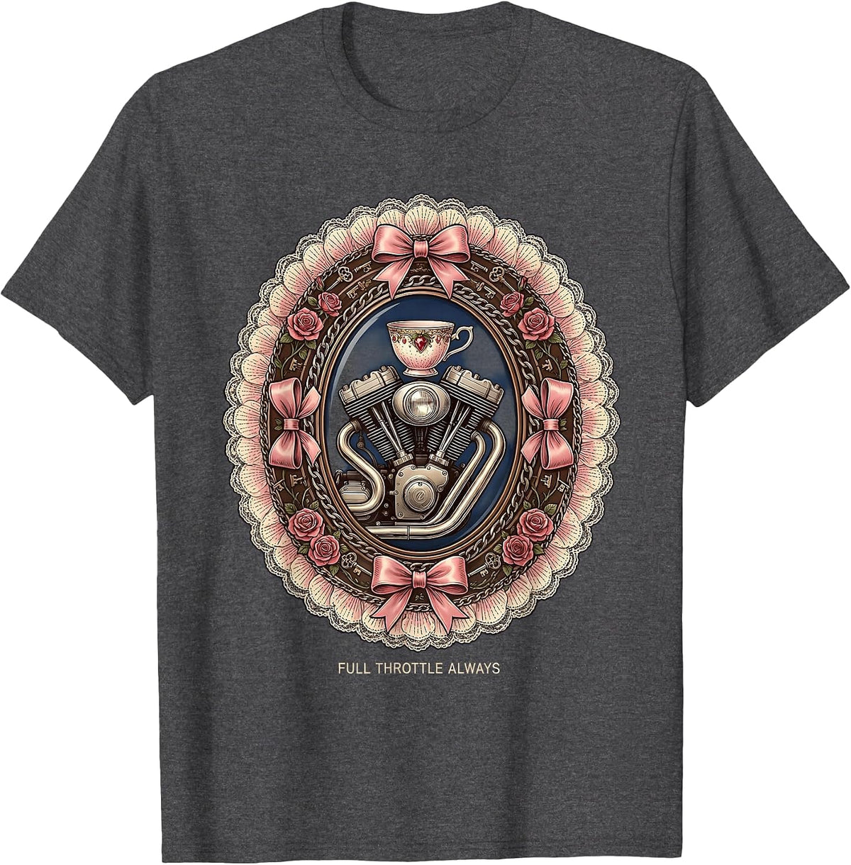 Full Throttle Always Motorcycle Rider Design T-Shirt - Dark Heather Grey
