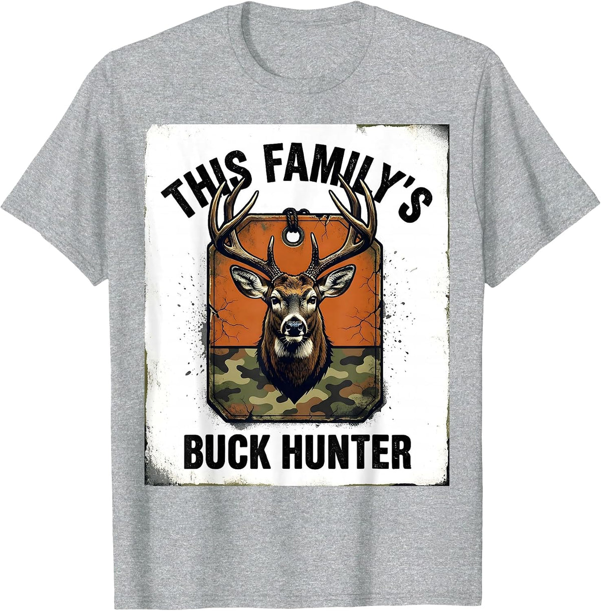 Men's This Family's Buck Hunter Distressed Hunting Dad Gift T-Shirt - Heather Grey
