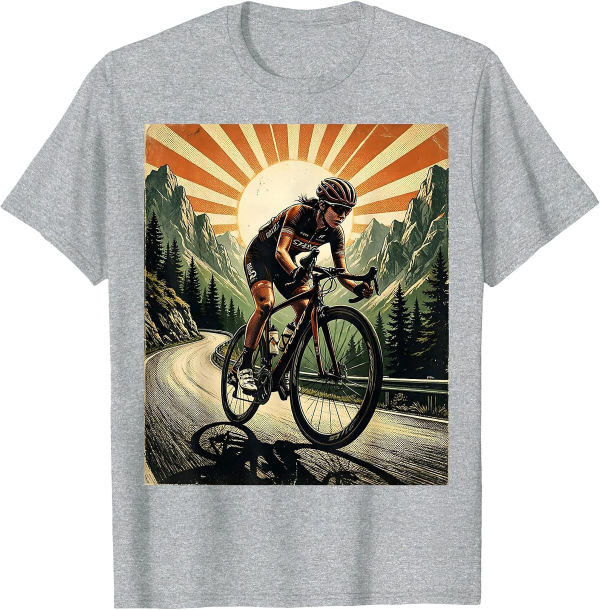Men's Cyclist Climbing Mountain Road Graphic T-Shirt - Heather Grey
