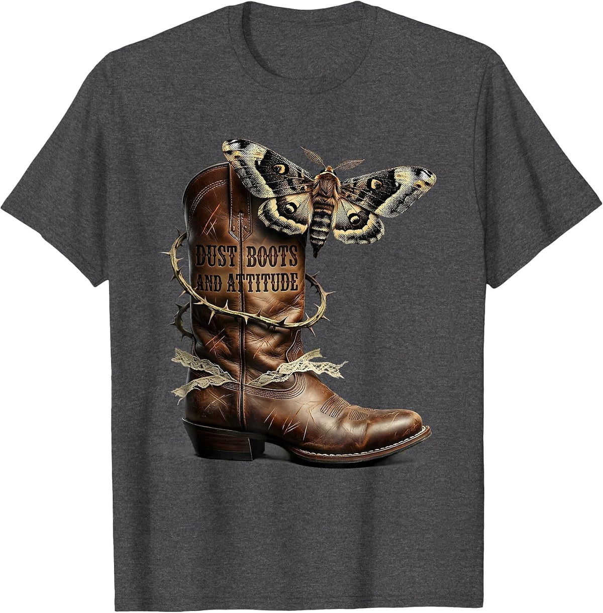 Dust Boots and Attitude Cowgirl Design T-Shirt - Dark Heather Grey