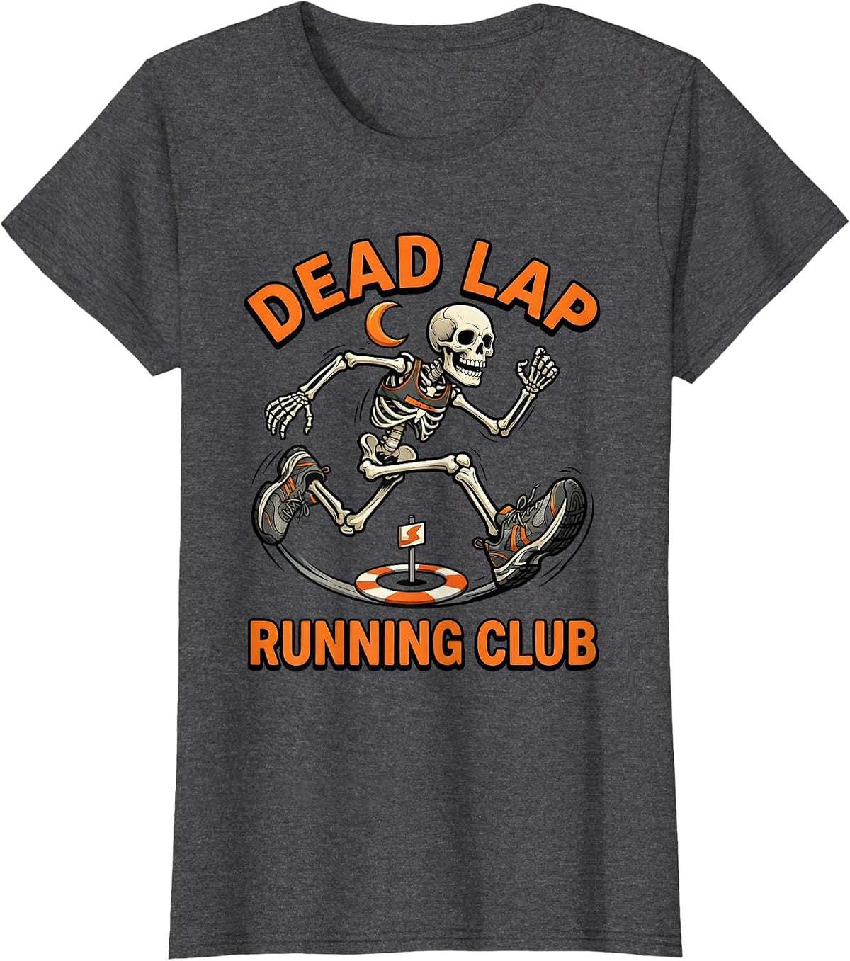 Women's Dead Lap Running Club Funny Halloween Skeleton Runner T-Shirt - Dark Heather Grey