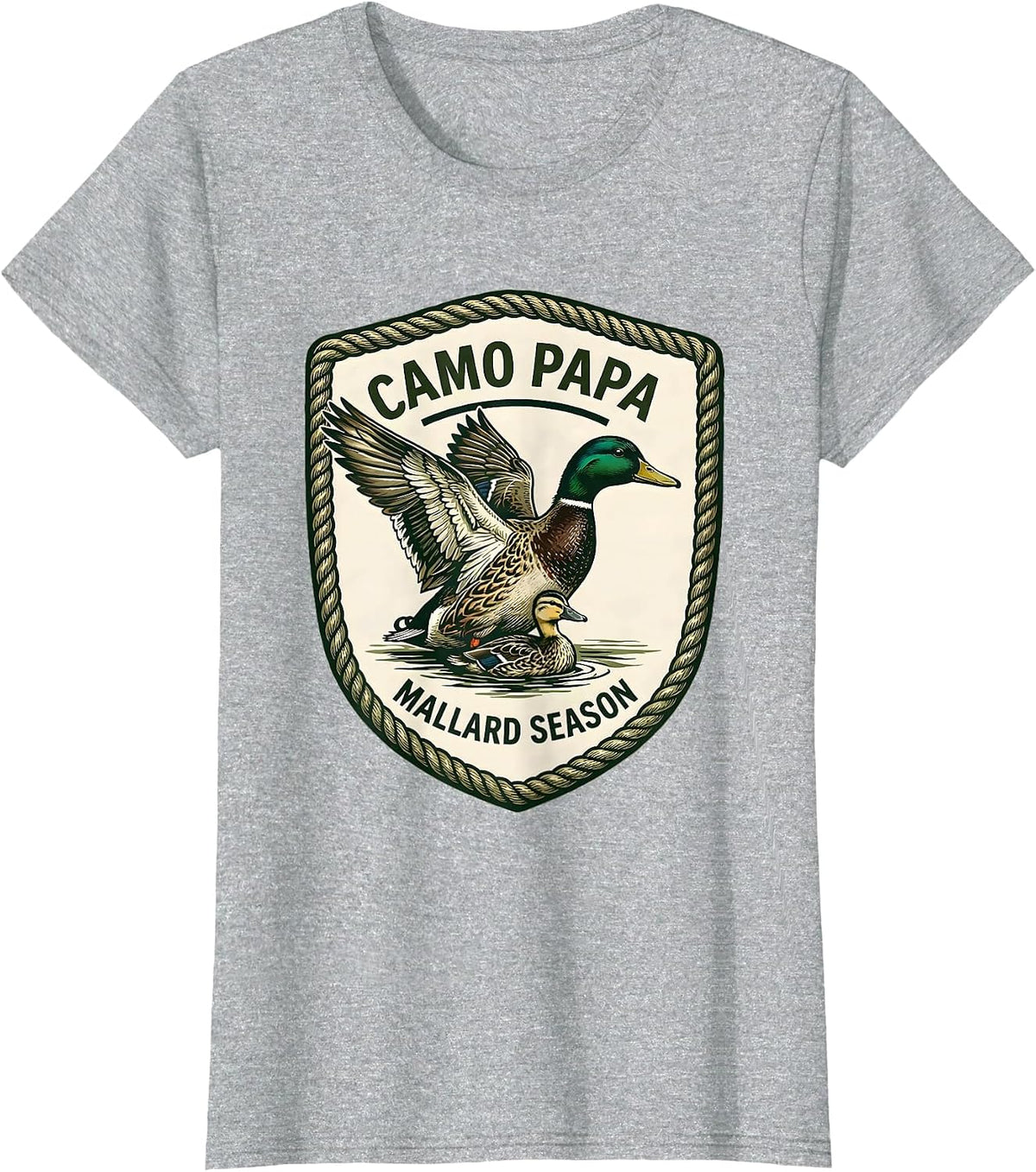 CAMO PAPA MALLARD SEASON Hunting Dad Waterfowl Outdoor Gift T-Shirt - Heather Grey