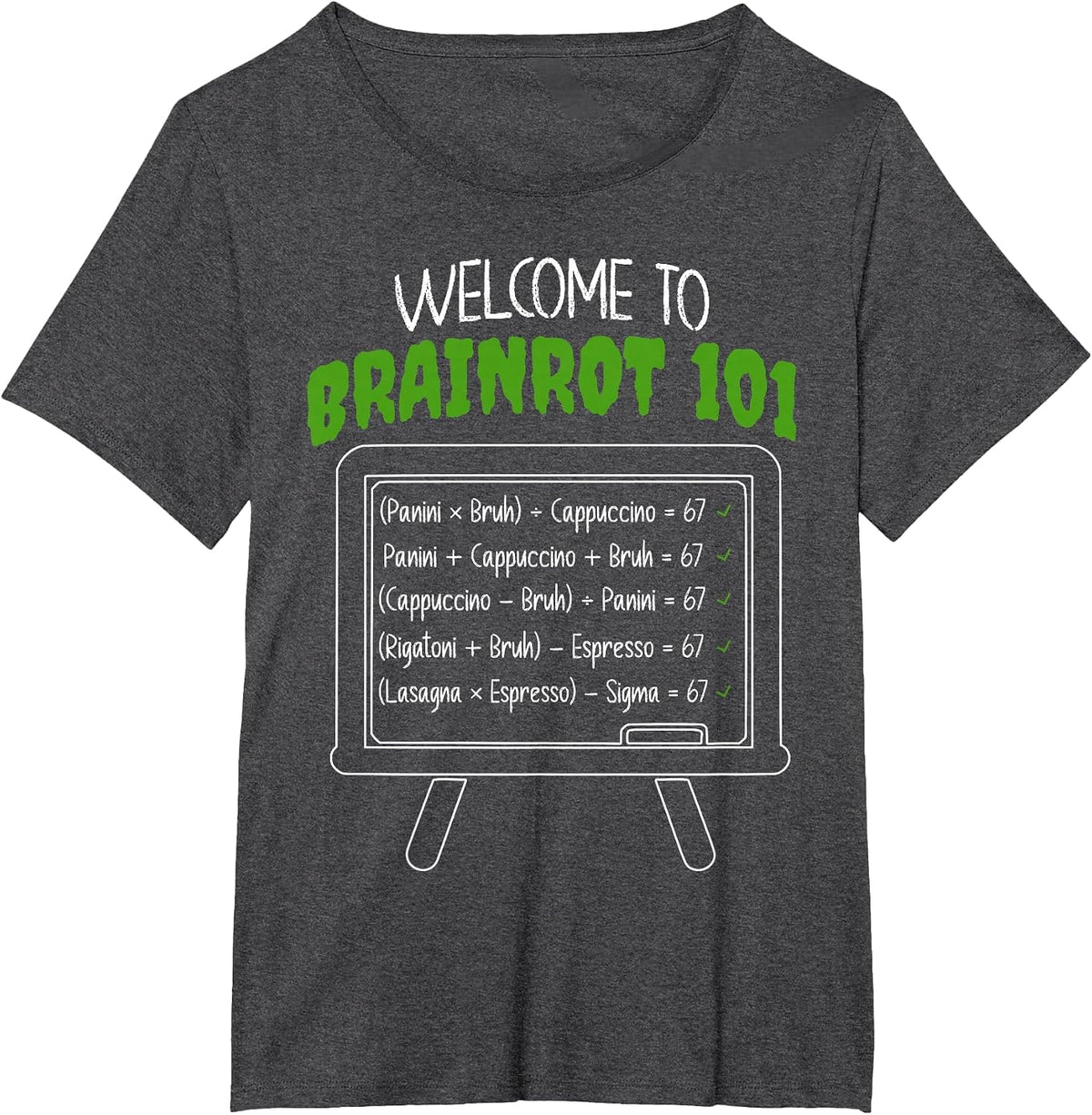 Funny Teacher Italian Brainrot Meme 67 Cappuccino Six Seven T-Shirt - Dark Heather Grey