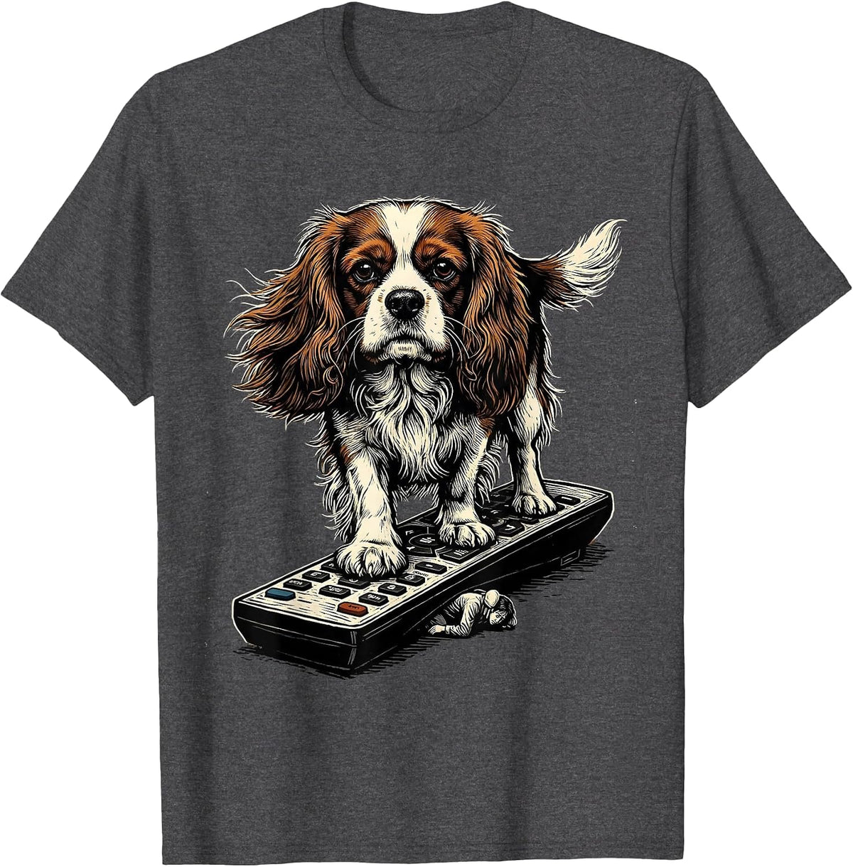 Cavalier King Charles Spaniel Linocut Dog Owner Humor T-Shirt - Dark Heather Grey