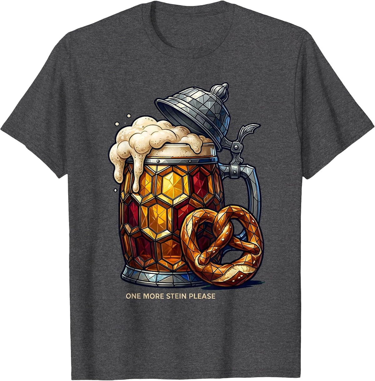 One More Stein Please Oktoberfest Design T-Shirt - Dark Heather Grey