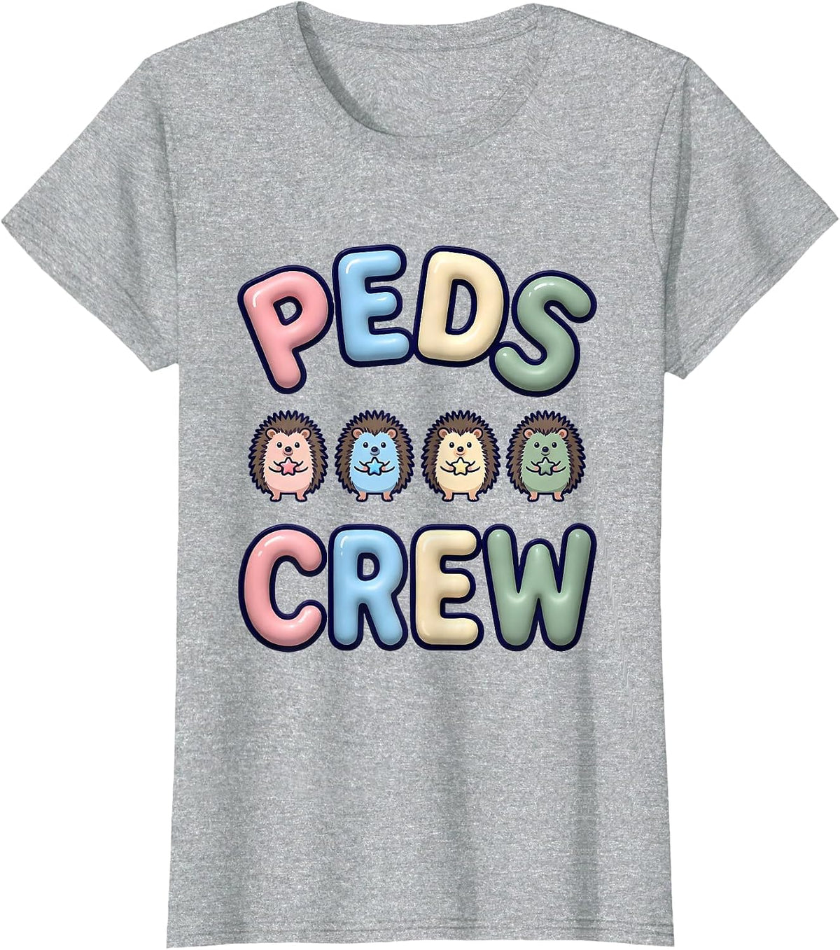 PEDS Crew Cute Hedgehog Pediatric NICU Nurse Crew Pride T-Shirt - Heather Grey