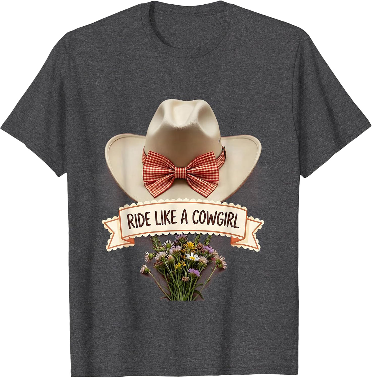 Men's Ride Like a Cowgirl White Cowgirl Design T-Shirt - Dark Heather Grey