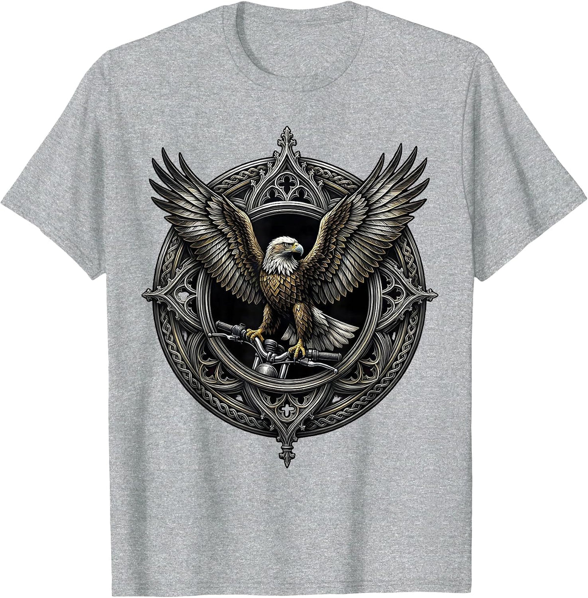 Men's Eagle on Chrome Motorcycle Handlebar Biker Graphic T-Shirt - Heather Grey