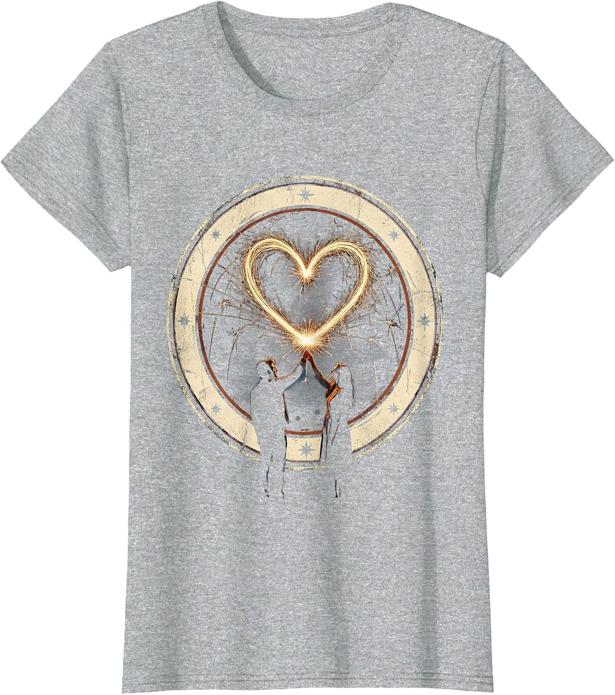 Couples Sparkler Heart Drawing Romantic Design T-Shirt - Heather Grey