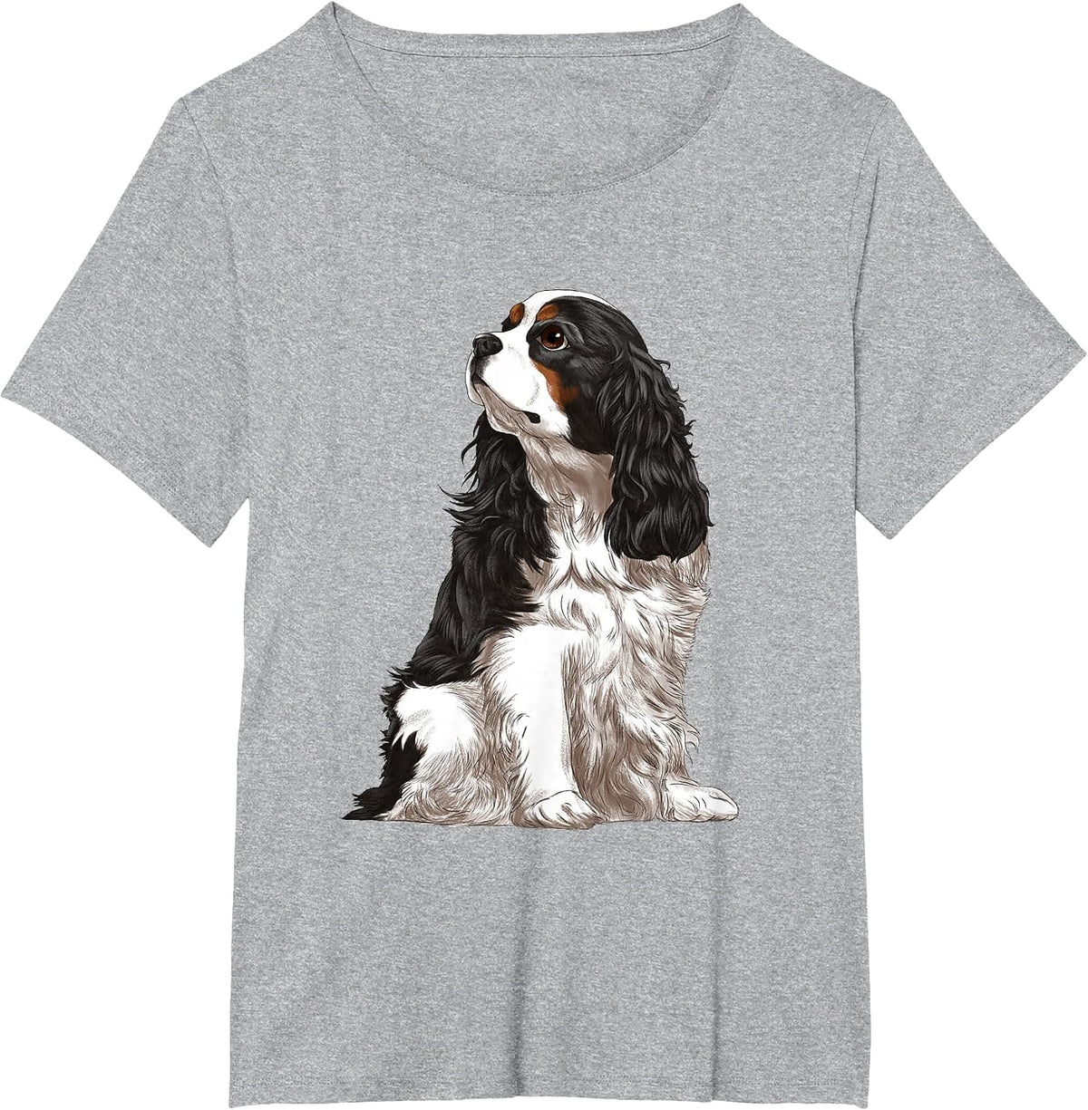 Sitting Dog Tri-Color Cavalier King Charles Spaniel T-Shirt - Heather Grey