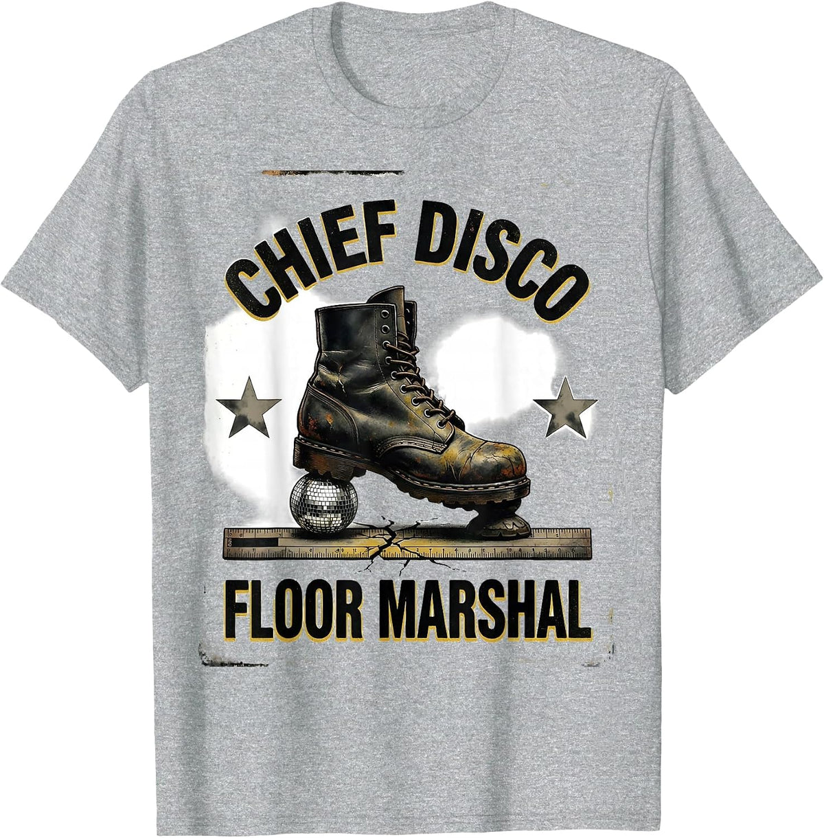 Men's Chief Disco Floor Marshal Distressed 70s Disco Party Humor T-Shirt - Heather Grey