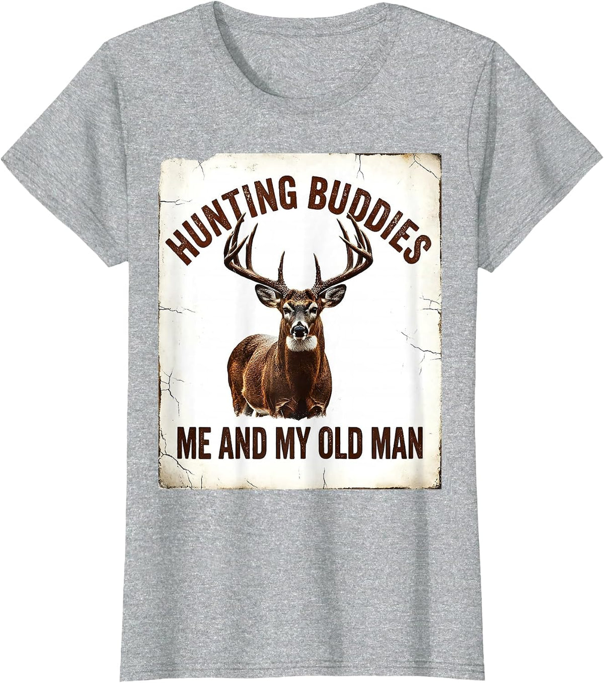 Hunting Buddies Me And My Old Man Distressed Deer Hunter T-Shirt - Heather Grey