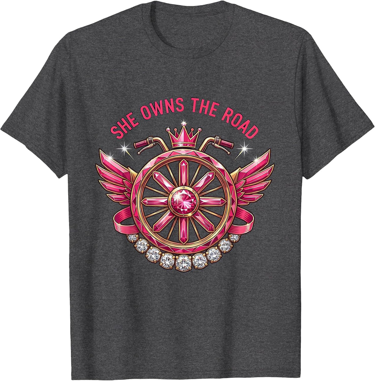 She Owns The Road Motorcycle Design T-Shirt - Dark Heather Grey