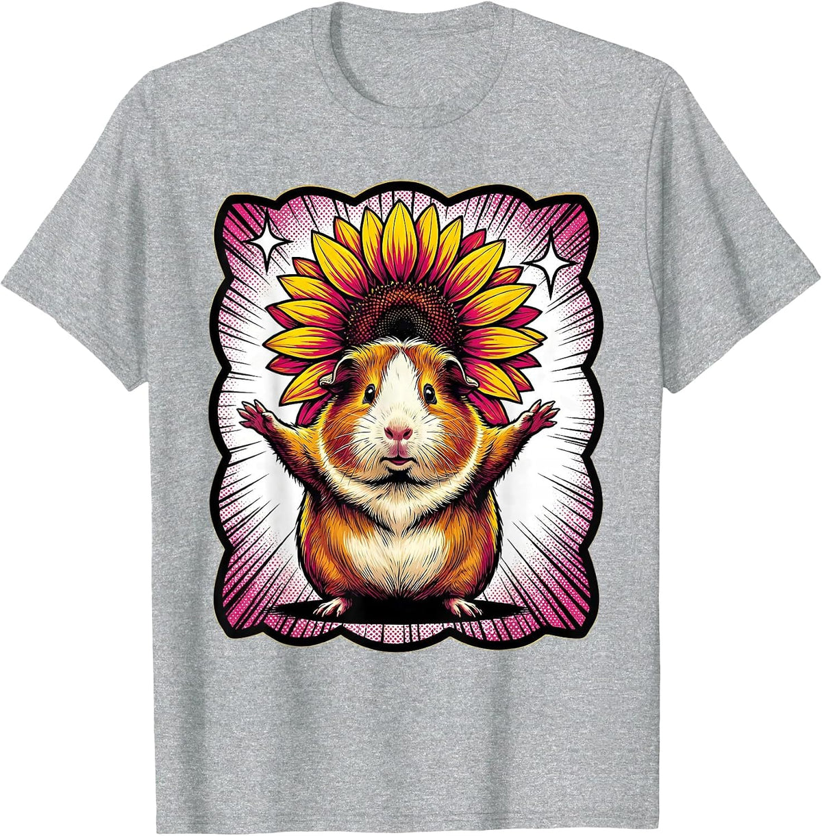 Men's Plump Guinea Pig Sunflower Pop Art Animal Lover Novelty T-Shirt - Heather Grey