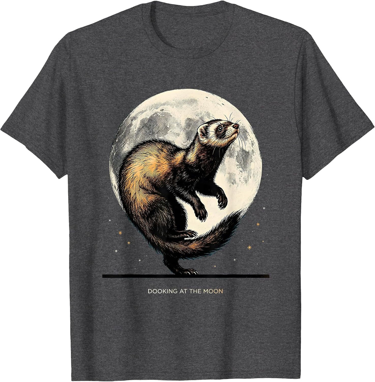 Dooking at the Moon Funny Ferret Lover Pet Humor T-Shirt - Dark Heather Grey