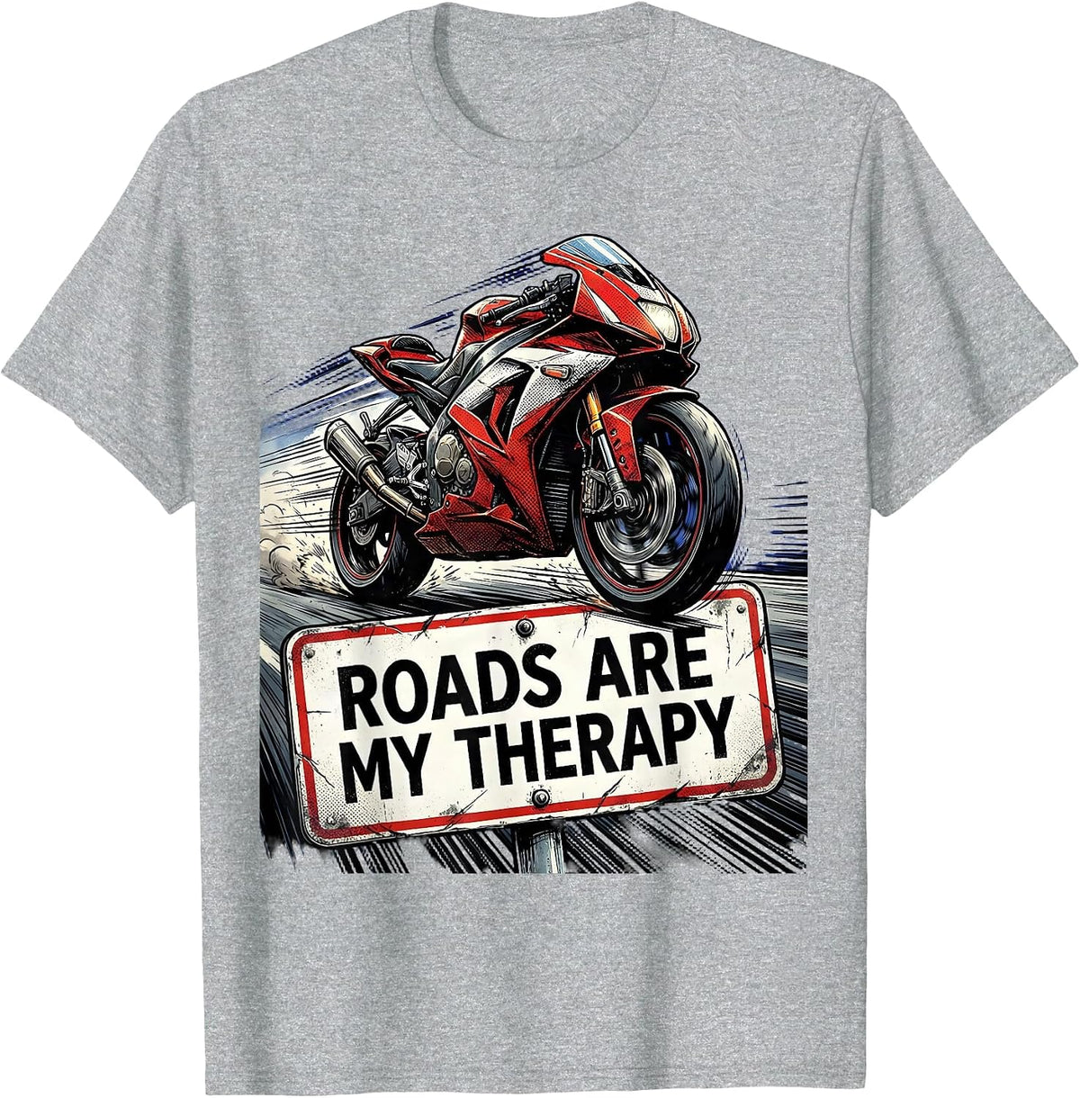 Men's Roads Are My Therapy Motorcycle Design T-Shirt - Heather Grey