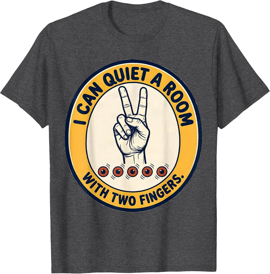 Men's I Can Quiet A Room With Two Fingers Funny Teacher Superhero T-Shirt - Dark Heather Grey