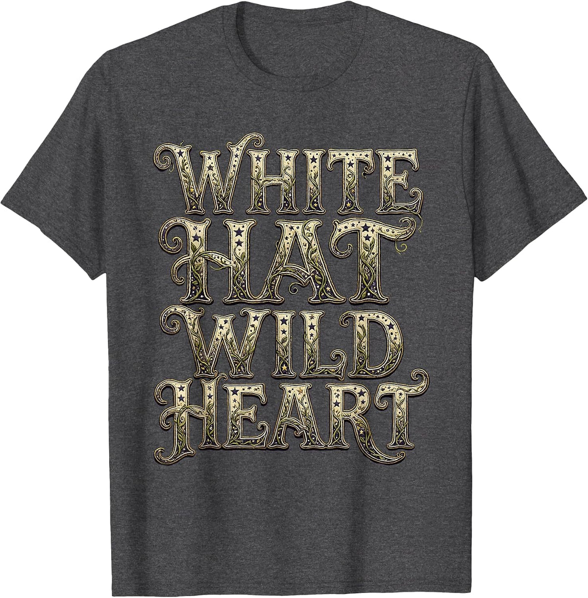 White Hat Wild Heart Cowgirl Design T-Shirt - Dark Heather Grey