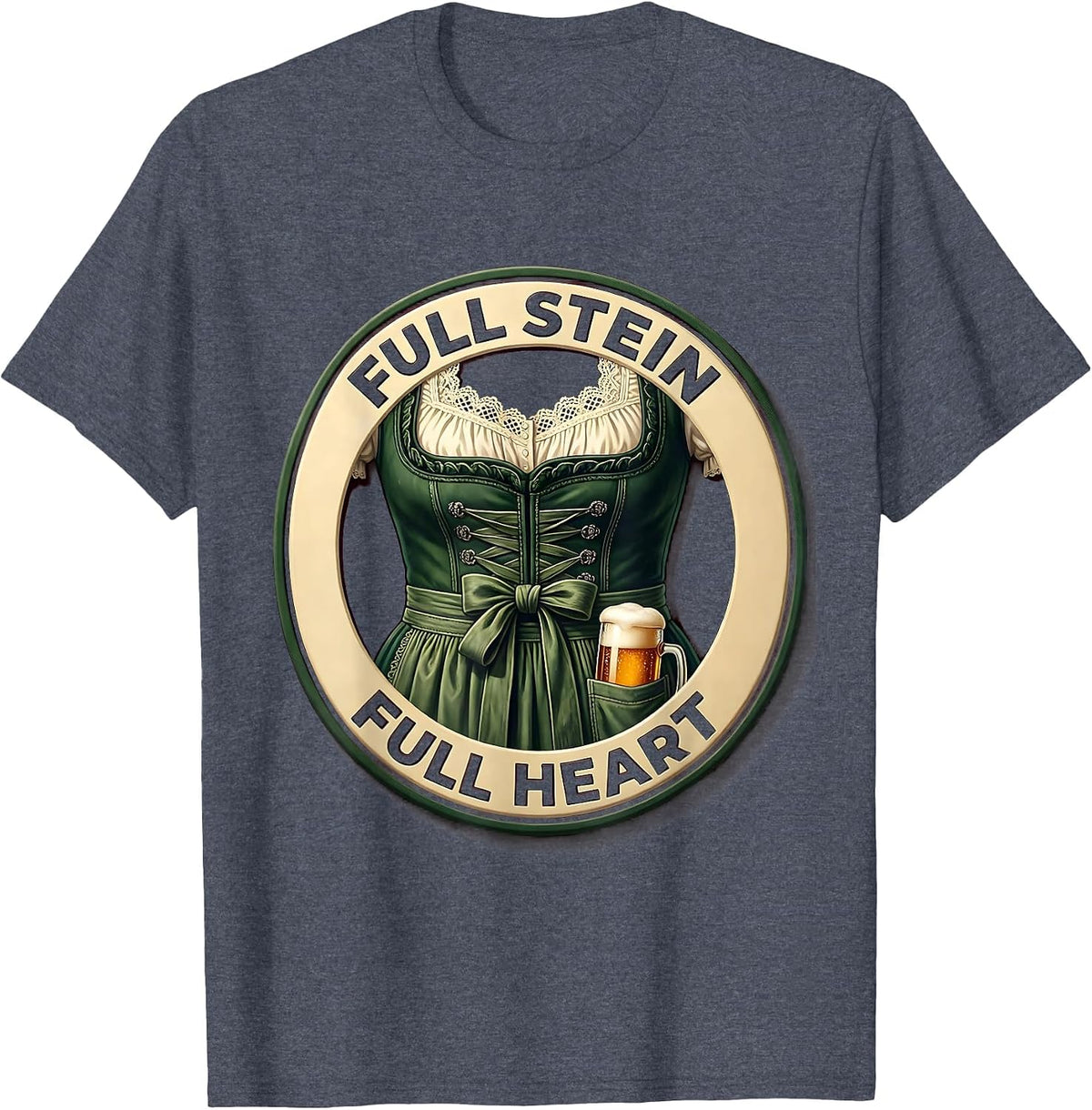 Full Stein Full Heart Oktoberfest Design T-Shirt - Heather Blue