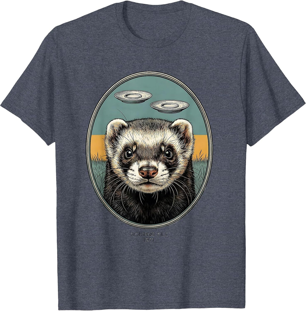 SIGHTING FILE / 1971 Vintage Ferret UFO Abduction Humor T-Shirt - Heather Blue