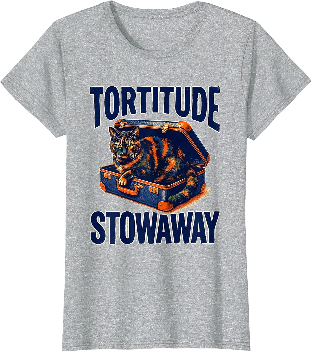 Tortitude Stowaway Risograph Tortie Cat Lover Gift T-Shirt - Heather Grey