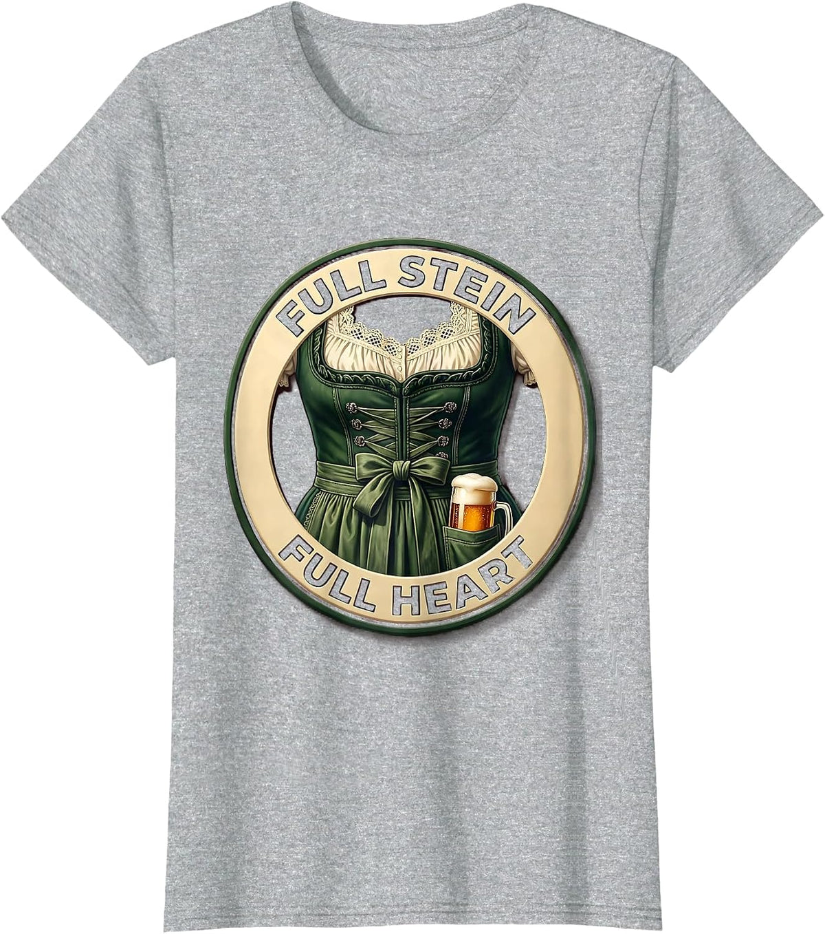 Full Stein Full Heart Oktoberfest Design T-Shirt - Heather Grey