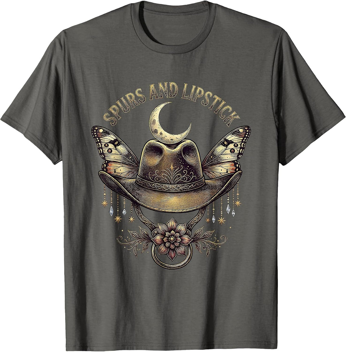 Men's Spurs and Lipstick Cowboy Western Design T-Shirt - Asphalt Grey