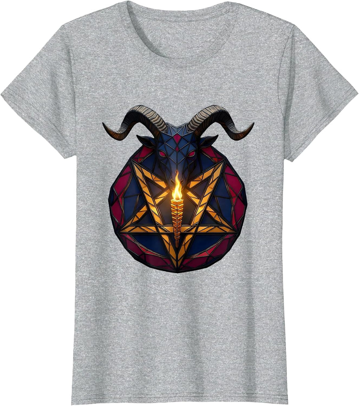 Oversized Pentagram Stained Glass Mosaic Occult Gothic T-Shirt - Heather Grey