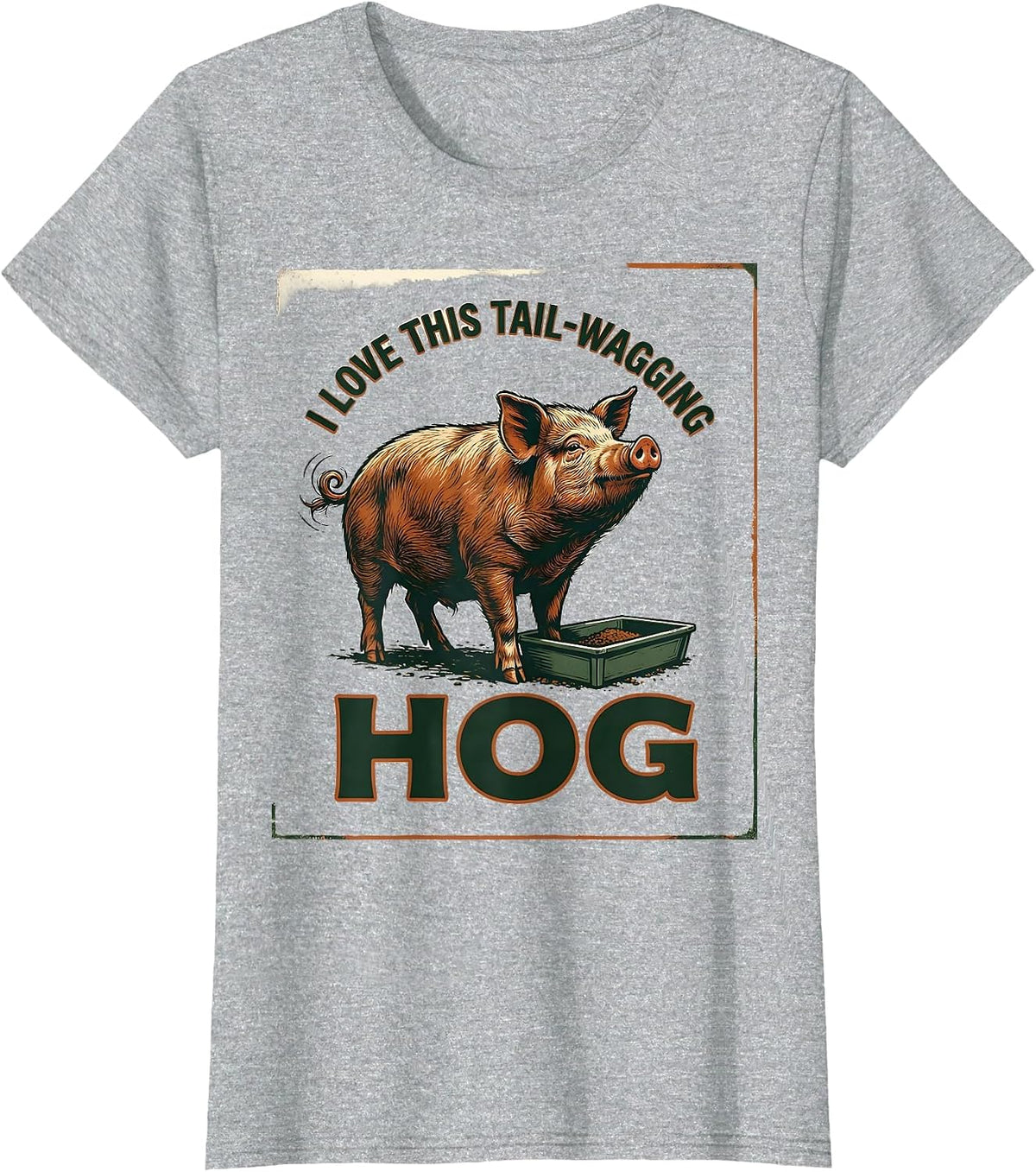I Love This Tail-Wagging Hog Vintage Pig Lover Farm Animal T-Shirt - Heather Grey