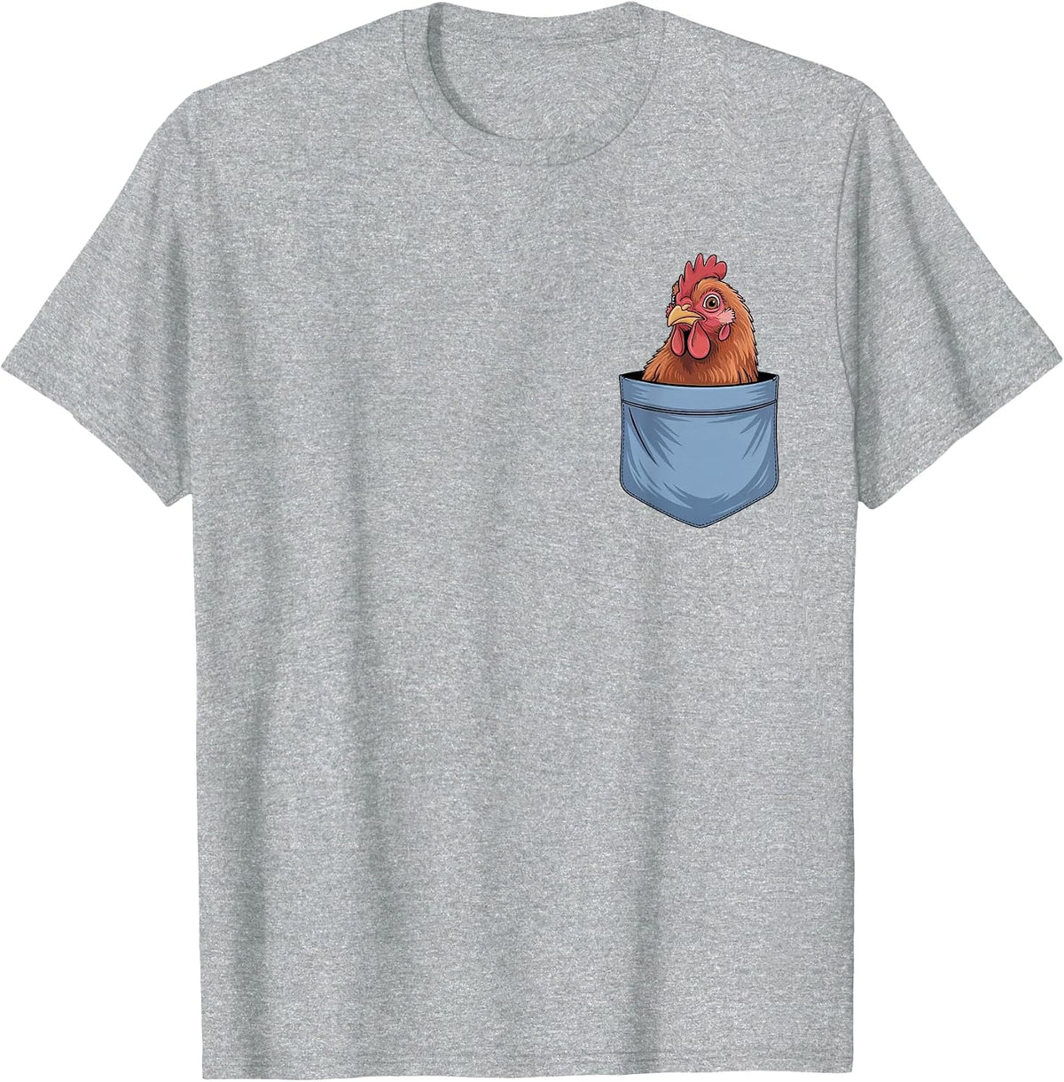 Cute Pocket Chicken Farm Animal Lovers T-Shirt - Heather Grey